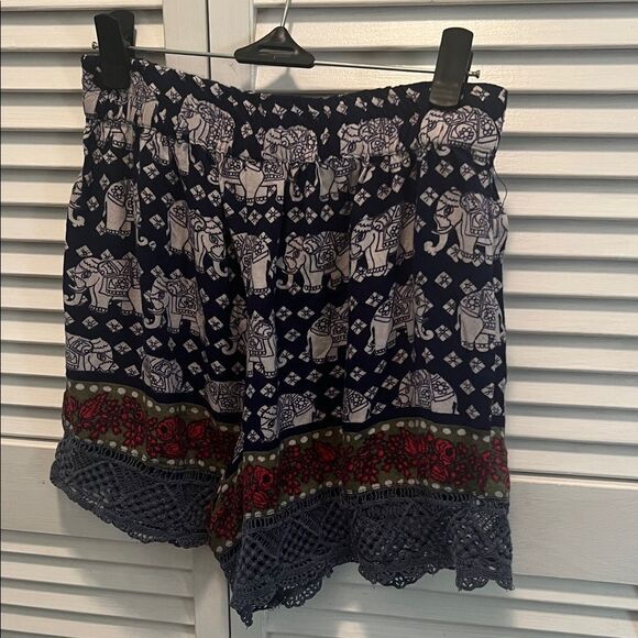 Unbranded Pants - #1273=Bohemian Navy Elephant Print Women's Shorts